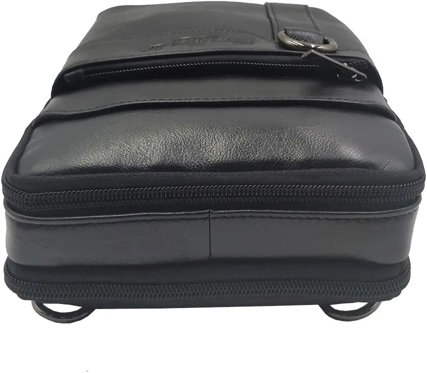 Hebetag Small Leather Sling Shoulder Bag Messenger Pack for Men Women Outdoor Travel Business