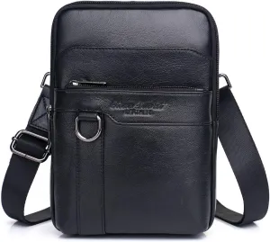 Hebetag Small Leather Sling Shoulder Bag Messenger Pack for Men Women Outdoor Travel Business