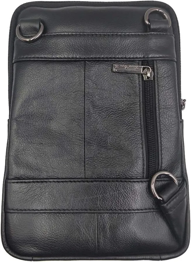 Hebetag Small Leather Sling Shoulder Bag Messenger Pack for Men Women Outdoor Travel Business