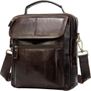 Hebetag Small Leather Sling Shoulder Bag Messenger Pack for Men Women Outdoor Travel Business