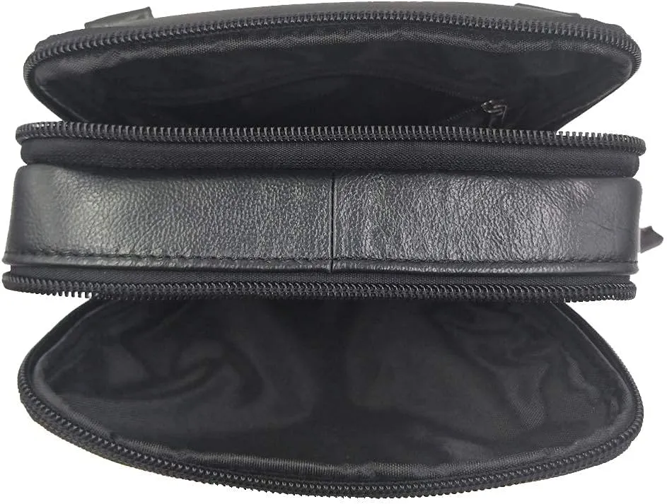 Hebetag Small Leather Sling Shoulder Bag Messenger Pack for Men Women Outdoor Travel Business