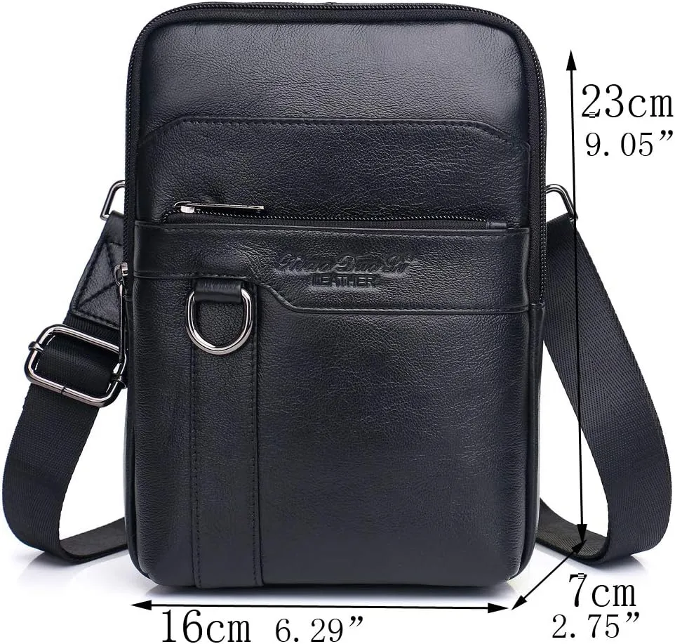 Hebetag Small Leather Sling Shoulder Bag Messenger Pack for Men Women Outdoor Travel Business