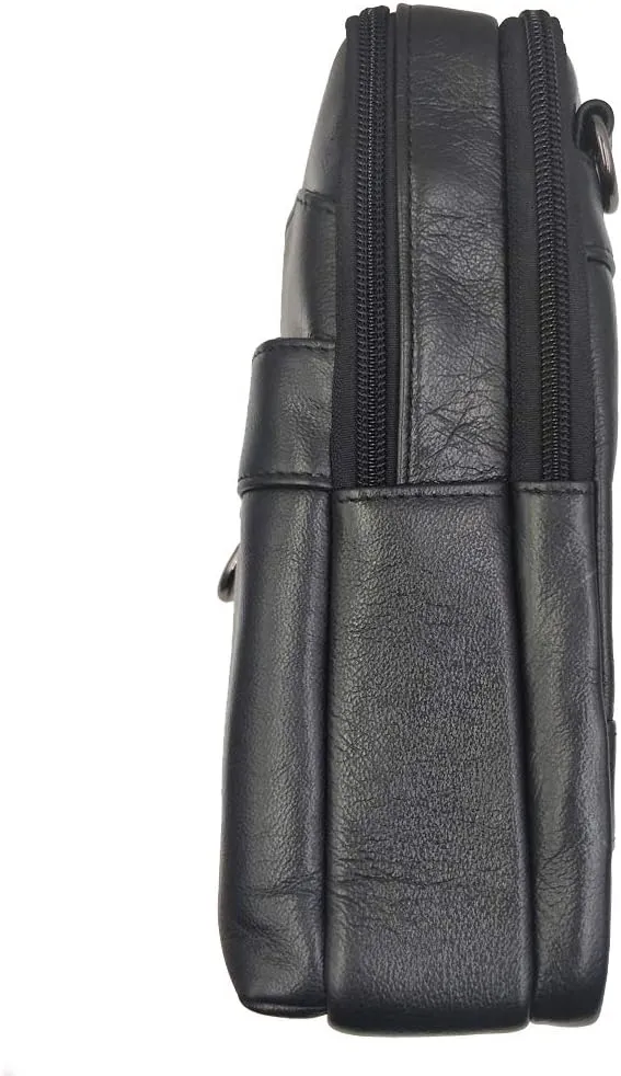 Hebetag Small Leather Sling Shoulder Bag Messenger Pack for Men Women Outdoor Travel Business