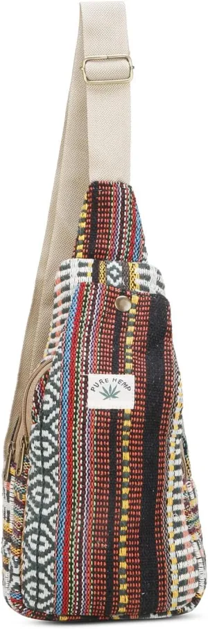 Hemp Sling Backpack- Hemp Cross body Bag- Hemp Shoulder Backpack Adjustable Strap for Men & Women (Multi-2)