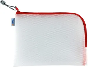 HERMA 20008 Zip Toiletry Bag A5, Transparent (26 x 20 cm) Small Zippered Travel Pouch for Cosmetics, Liquids, Make-up, Toothbrush, Clear Cosmetic Bag with Zipper in red