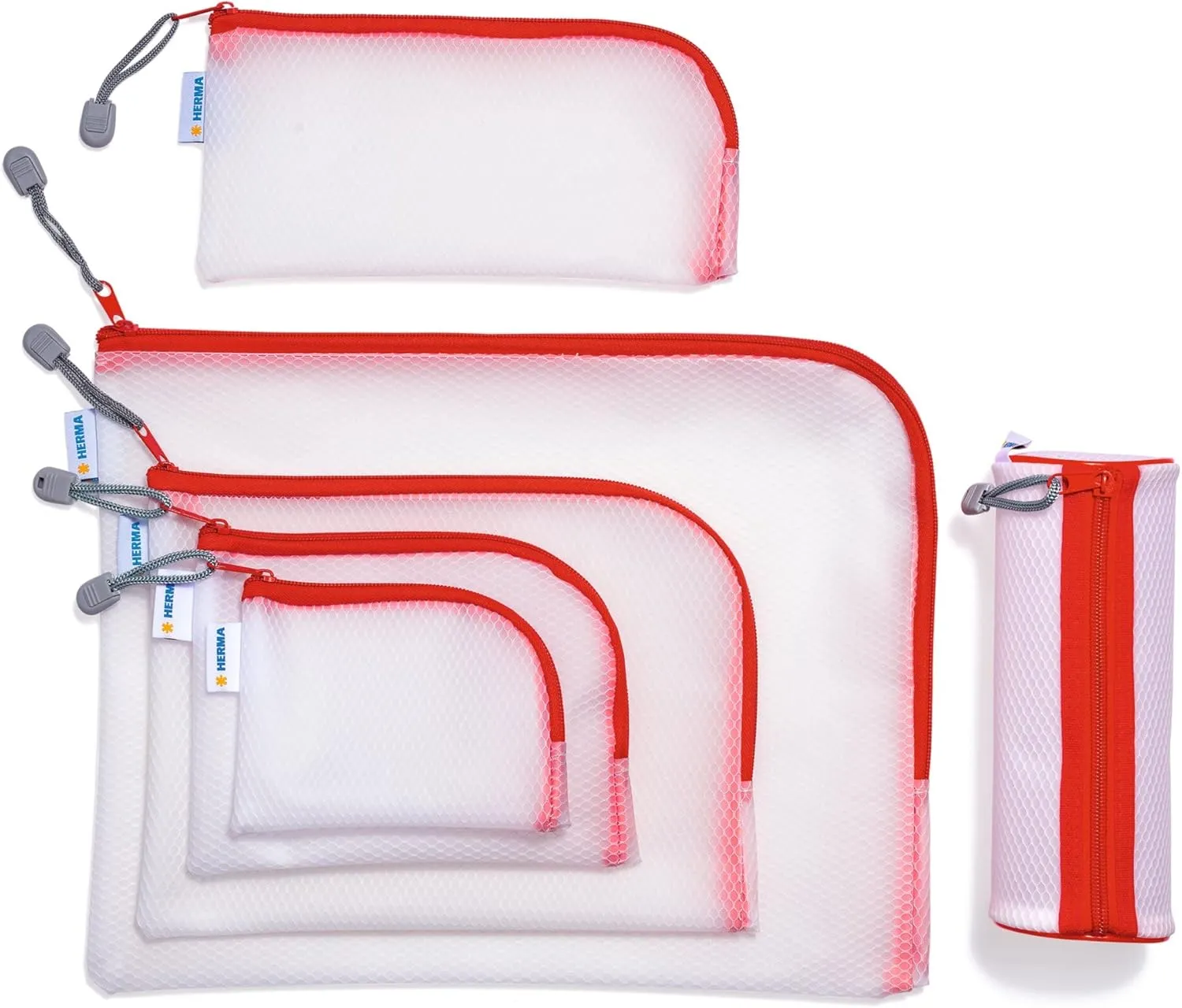 HERMA 20008 Zip Toiletry Bag A5, Transparent (26 x 20 cm) Small Zippered Travel Pouch for Cosmetics, Liquids, Make-up, Toothbrush, Clear Cosmetic Bag with Zipper in red