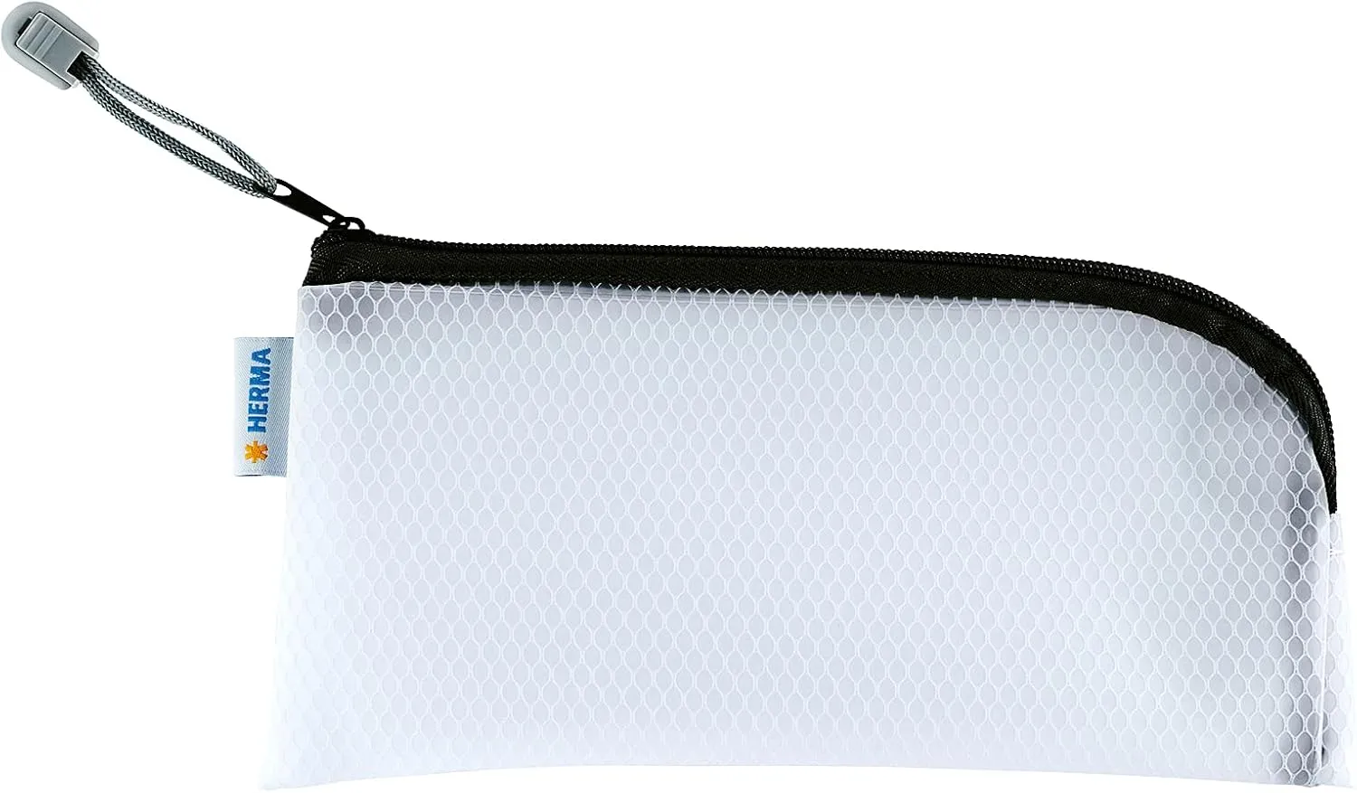 Herma 20020 Zip Cosmetic Bag, transparent (23 x 11 cm) small zippered travel pouch for mobile phone, charging cable, cosmetics, pens, keys, clear toiletry bag with zipper in black