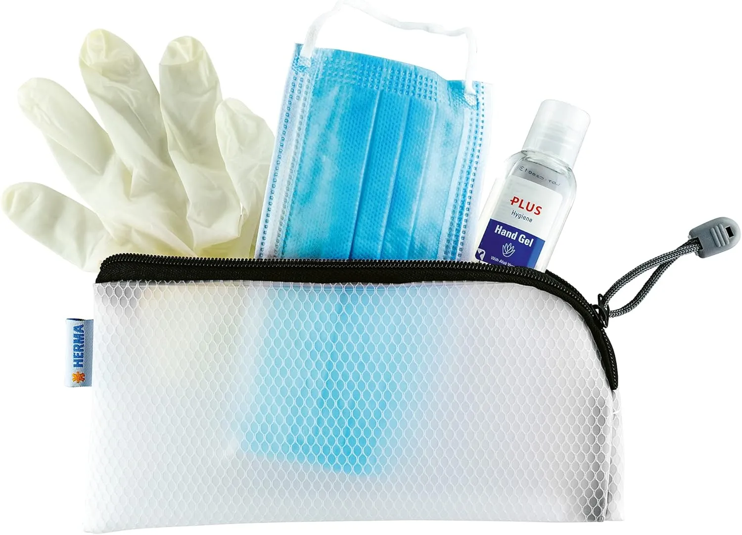 Herma 20020 Zip Cosmetic Bag, transparent (23 x 11 cm) small zippered travel pouch for mobile phone, charging cable, cosmetics, pens, keys, clear toiletry bag with zipper in black