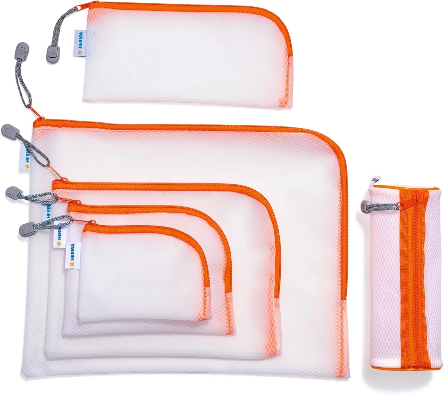 HERMA 20028 Zip Pocket Travel Case A6 Transparent Orange Small Lockable Clear Pocket with Zip, Toiletry Bag for Mobile Phone, Charging Cable, Cosmetics, Pens, Keys