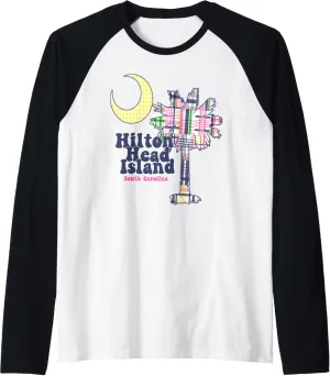 Hilton Head Island SC Preppy Madras Plaid Shirts and Gifts Raglan Baseball Tee