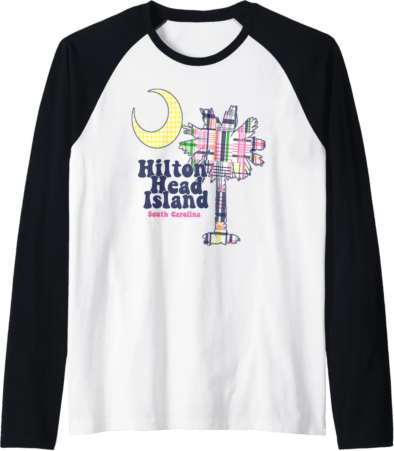 Hilton Head Island SC Preppy Madras Plaid Shirts and Gifts Raglan Baseball Tee