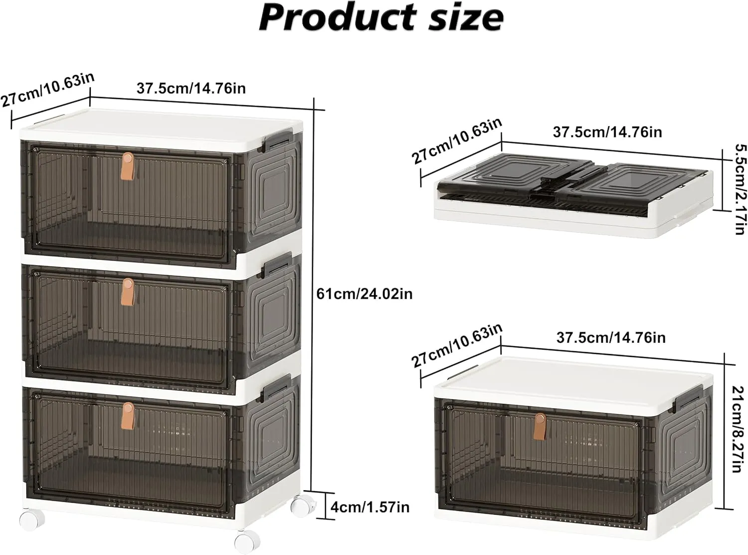 HOMIDEC Closet Organizers and Storage 70Qt 3 Pack Stackable Storage Bins with 1 Lid Closet Organizer Boxes for Clothes Foldable Storage Box for Clothes/Toys/Office Supplies/Snacks(Smoke Gray)
