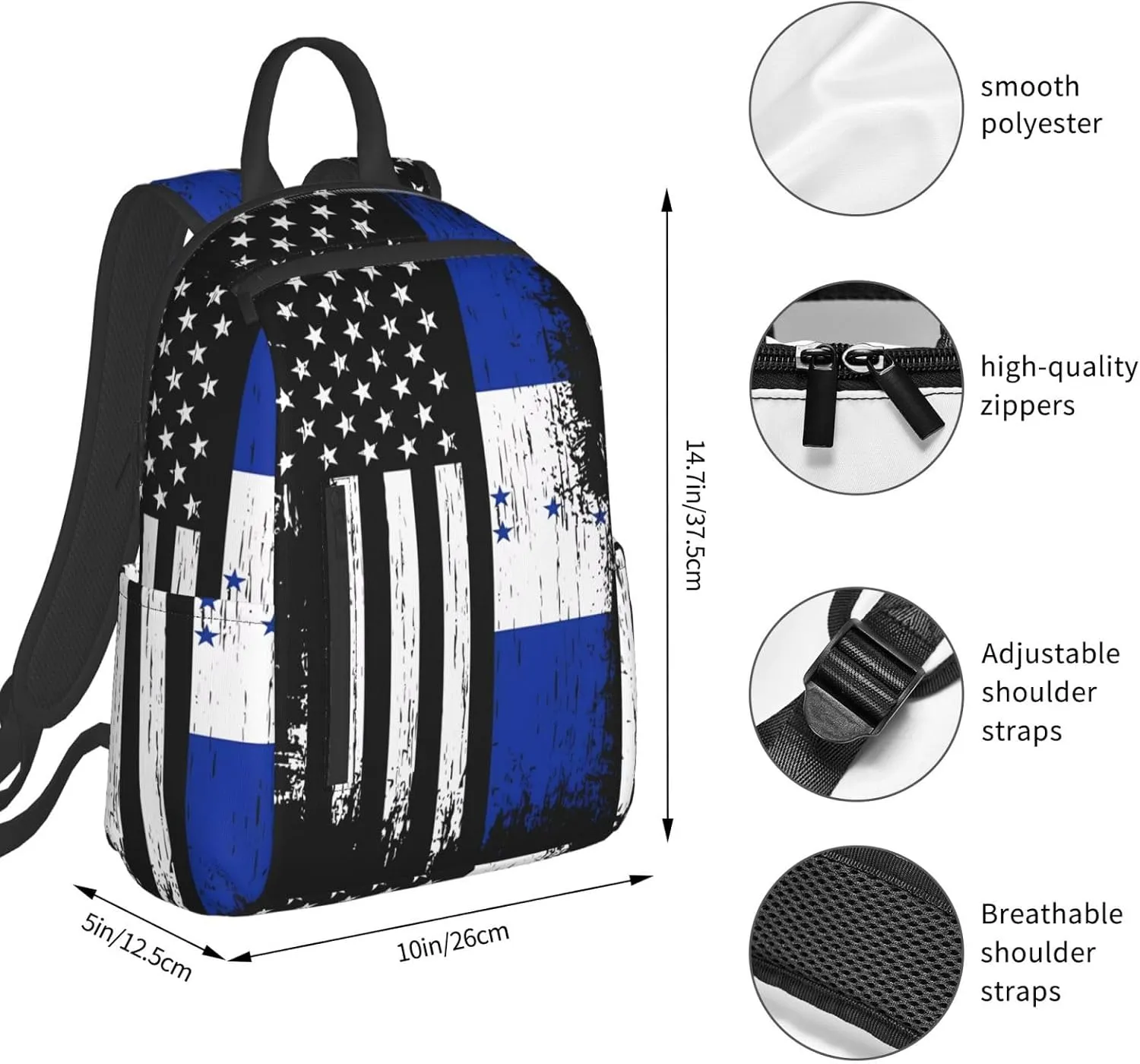 Honduran American Flag Pride Honduras Casual Backpacks Large Capacity Laptop Backpack Sports Fitness Rucksack Travel Carry-On Daypack Work Bag for Outdoor Camping