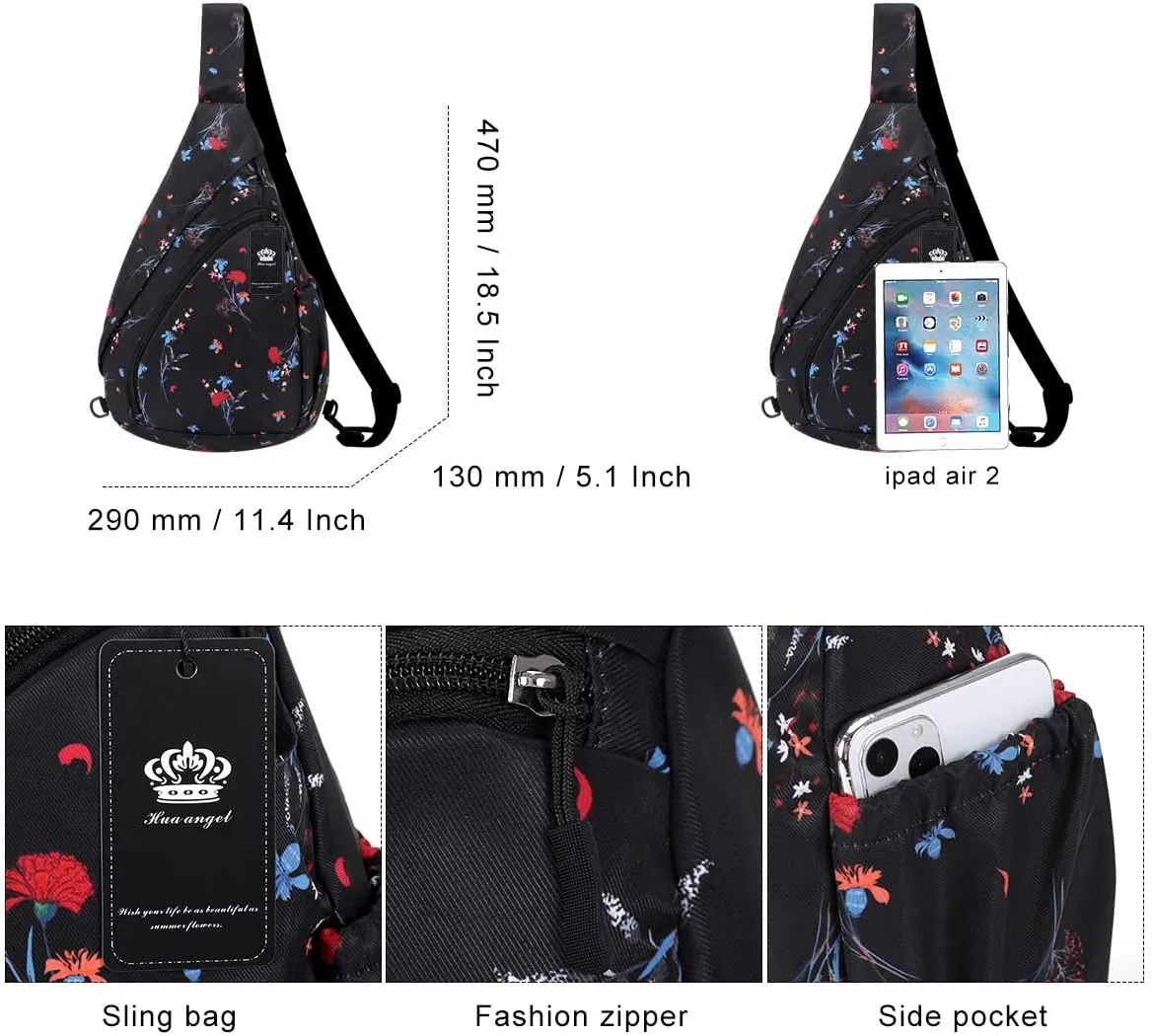 HUA ANGEL Crossbody Sling Bag for Men & Women Lightweight Waterproof Chest Shoulder Bag for Travel Hiking & Everyday Use