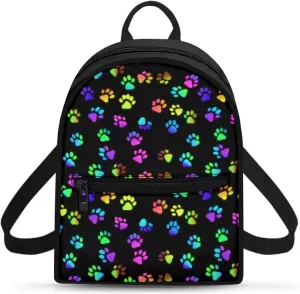 HUGS IDEA Colorful Dog Paw Print Backpacks for Women Mini Cell Phone Purse for Travel Shoulder Bags Small Backpack with Adjustable Straps Handbag Daypack for Work