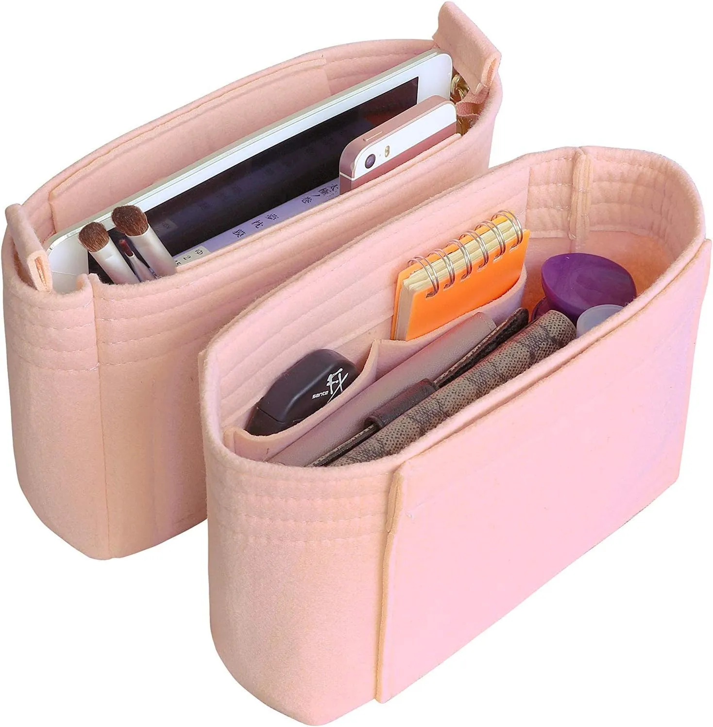 HyFanStr Felt Insert Bag Organizer with Zipper, Small Handbag Purse Organizer Tote Liner Pouch for Women, 2 Piece Set …