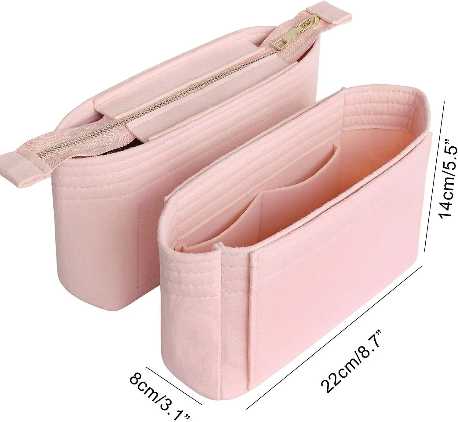 HyFanStr Felt Insert Bag Organizer with Zipper, Small Handbag Purse Organizer Tote Liner Pouch for Women, 2 Piece Set …