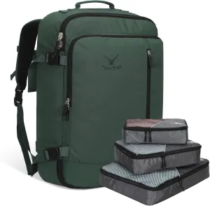 Hynes Eagle Carry on Backpack 38L Large Travel Backpack for Women Flight Approved Weekender Bag Laptop Backpack Men 15 inches Oliver Green with 3PCS Packing Cubes Set Grey