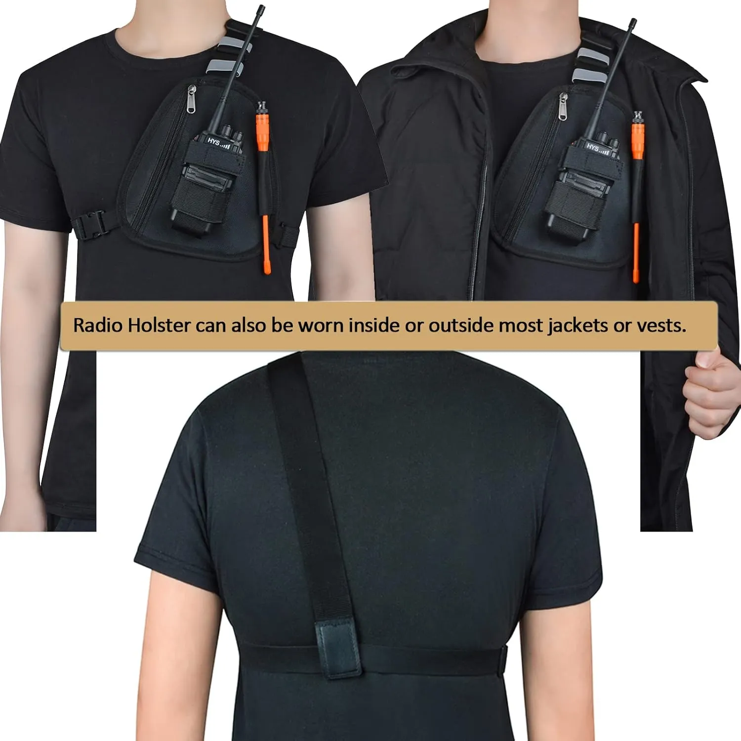 HYS Nylon Chest Harness Pack, Adjustable Shoulder Strap with an Adjustable Single Radio Pouch