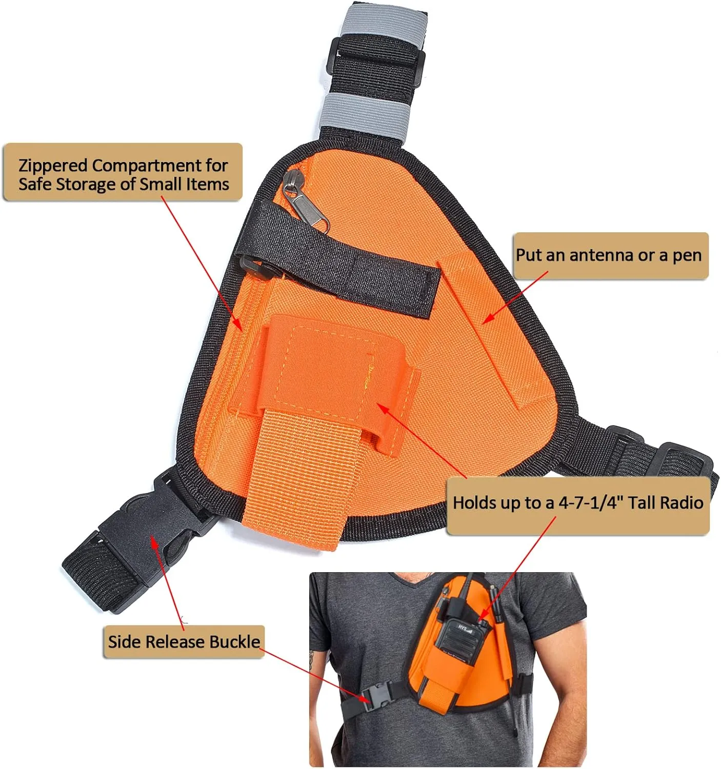 HYS Nylon Chest Harness Pack, Adjustable Shoulder Strap with an Adjustable Single Radio Pouch