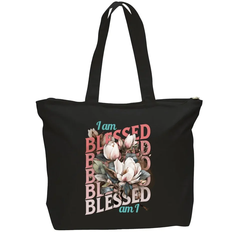 I Am Blessed Am I - Generous Sized - Zip & Go Canvas Tote