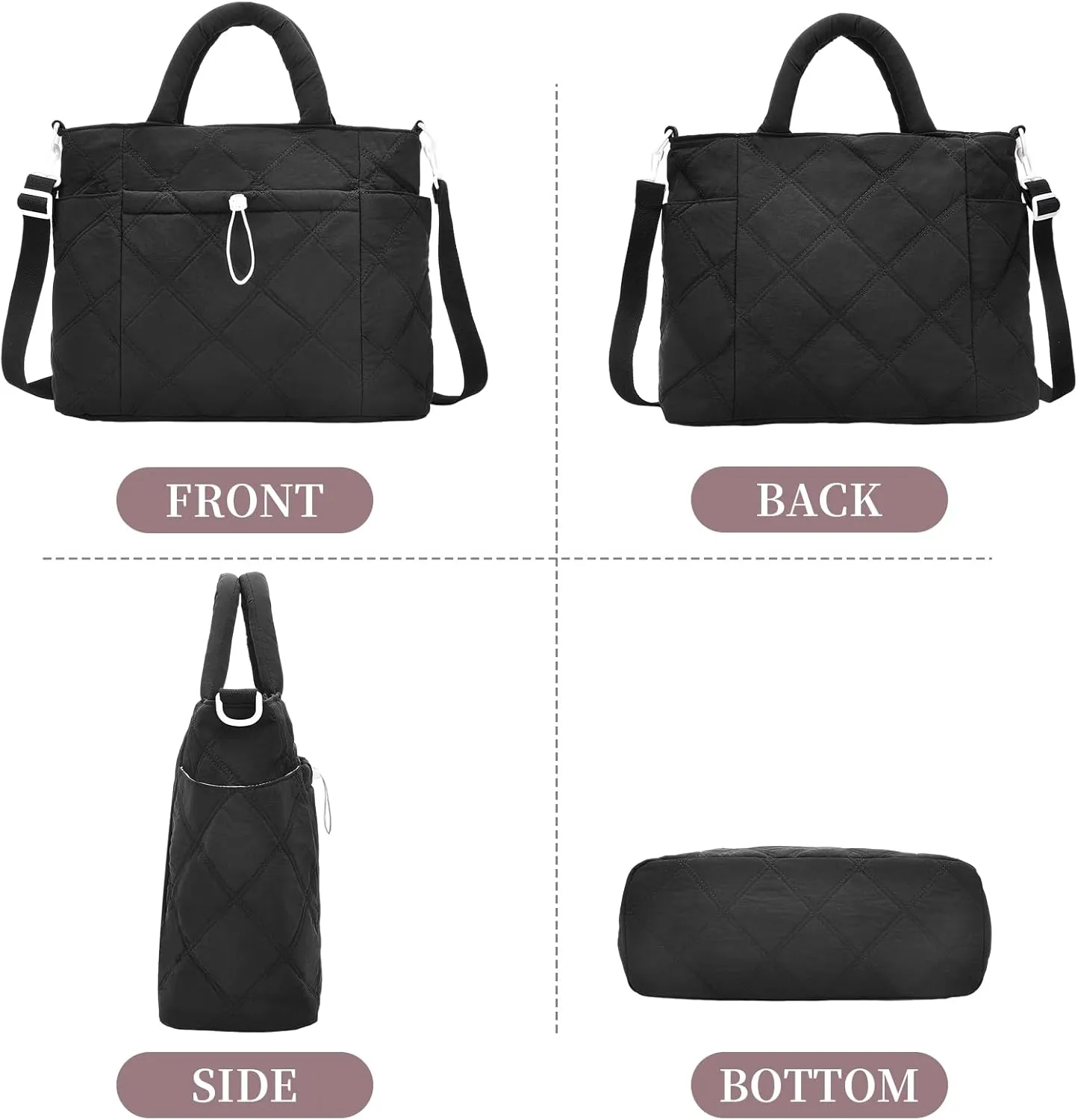 I IHAYNER Puffer Tote Bag for Women Lightweight Top Handle Handbag Large Shoulder Bag with Zipper for Travel Work