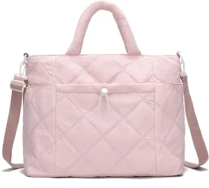 I IHAYNER Puffer Tote Bag for Women Lightweight Top Handle Handbag Large Shoulder Bag with Zipper for Travel Work