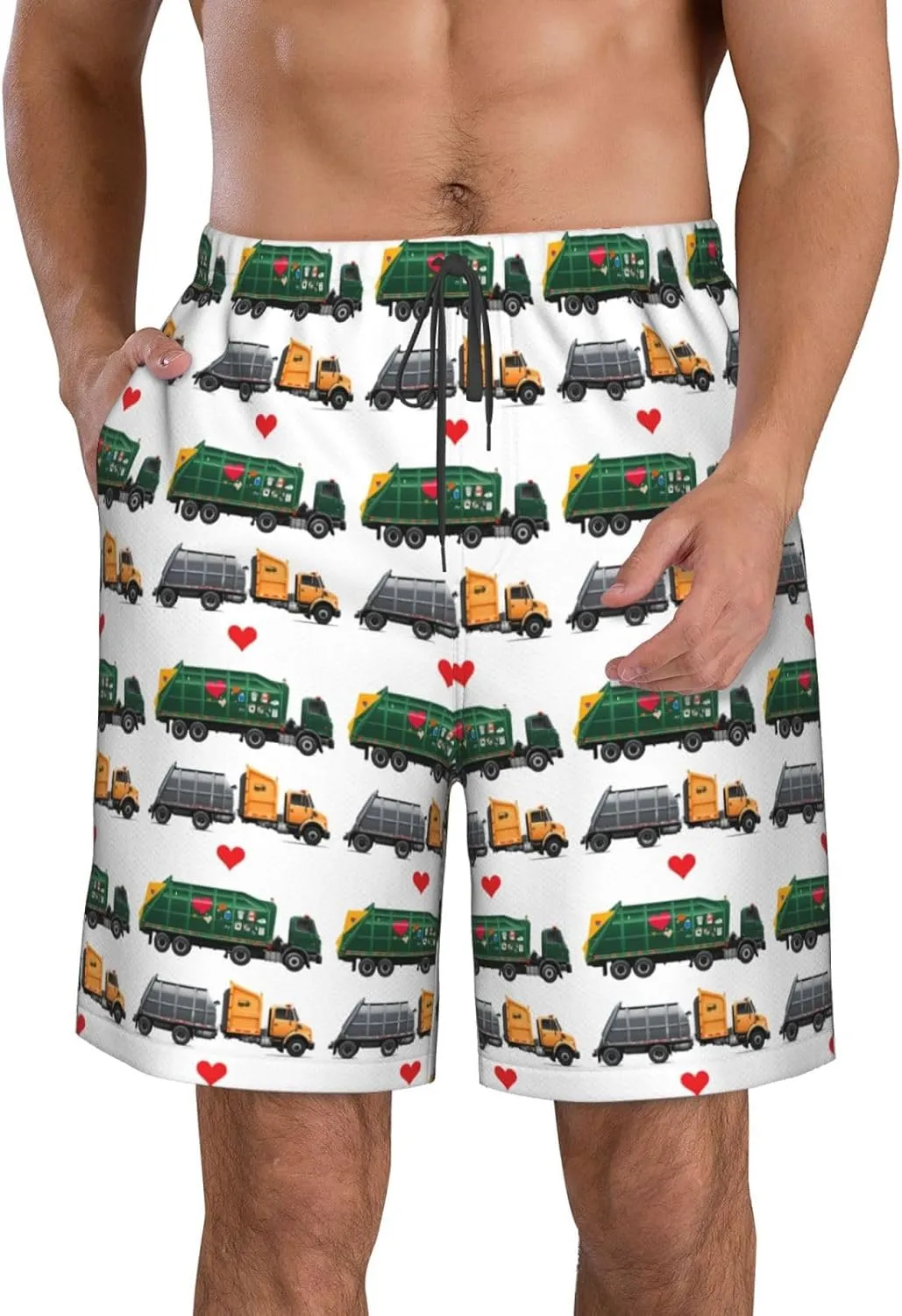 I Love Garbage Trucks Men Casual Beach Pants Outdoor Daily Fitness Summer Clothes Light Breathable Fashion Trousers