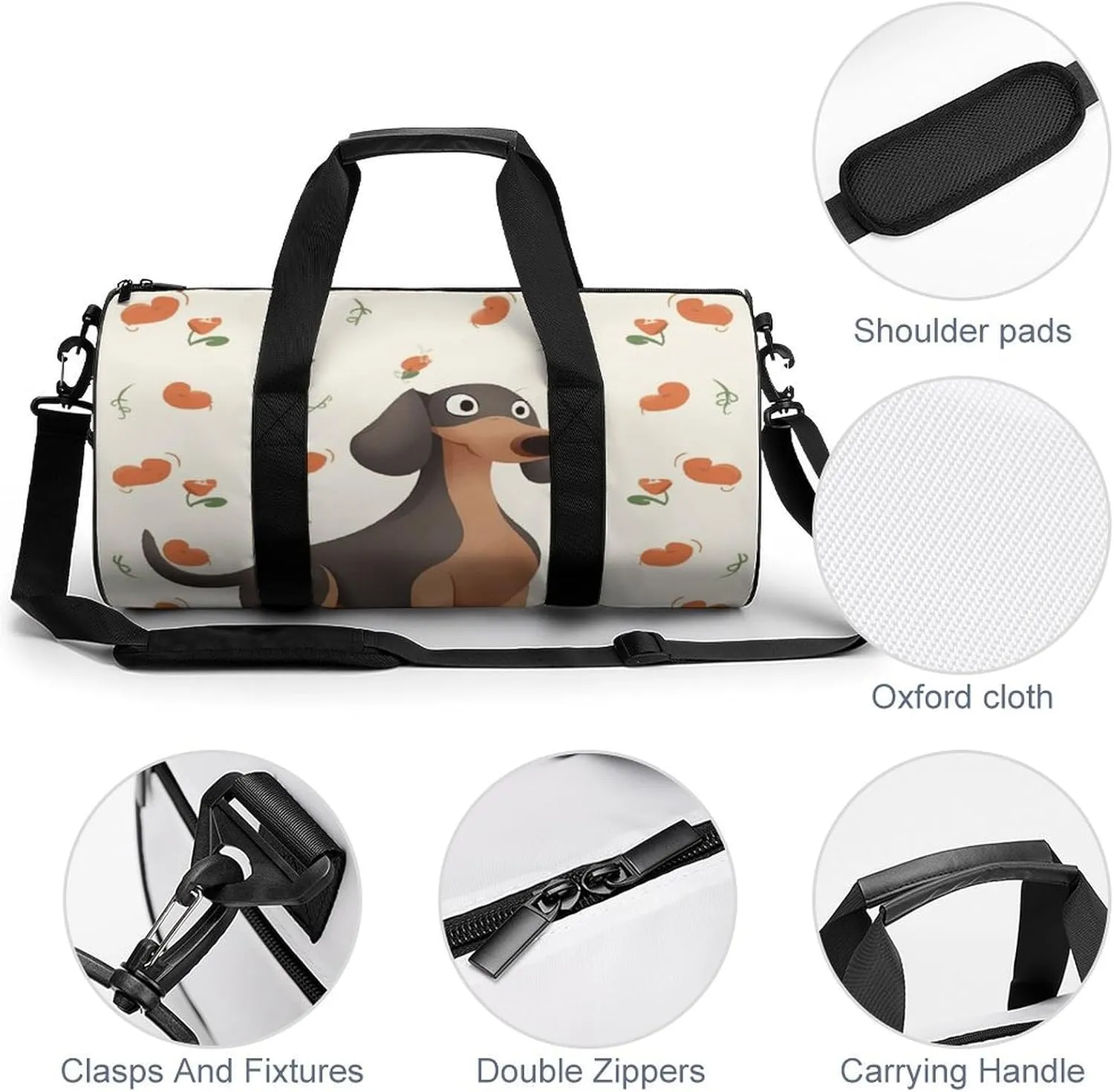 I Love My Dog Dachshunds Gym Bag Small Travel Duffle Bag with Compartment Carry On Weekender Bag for Women Men