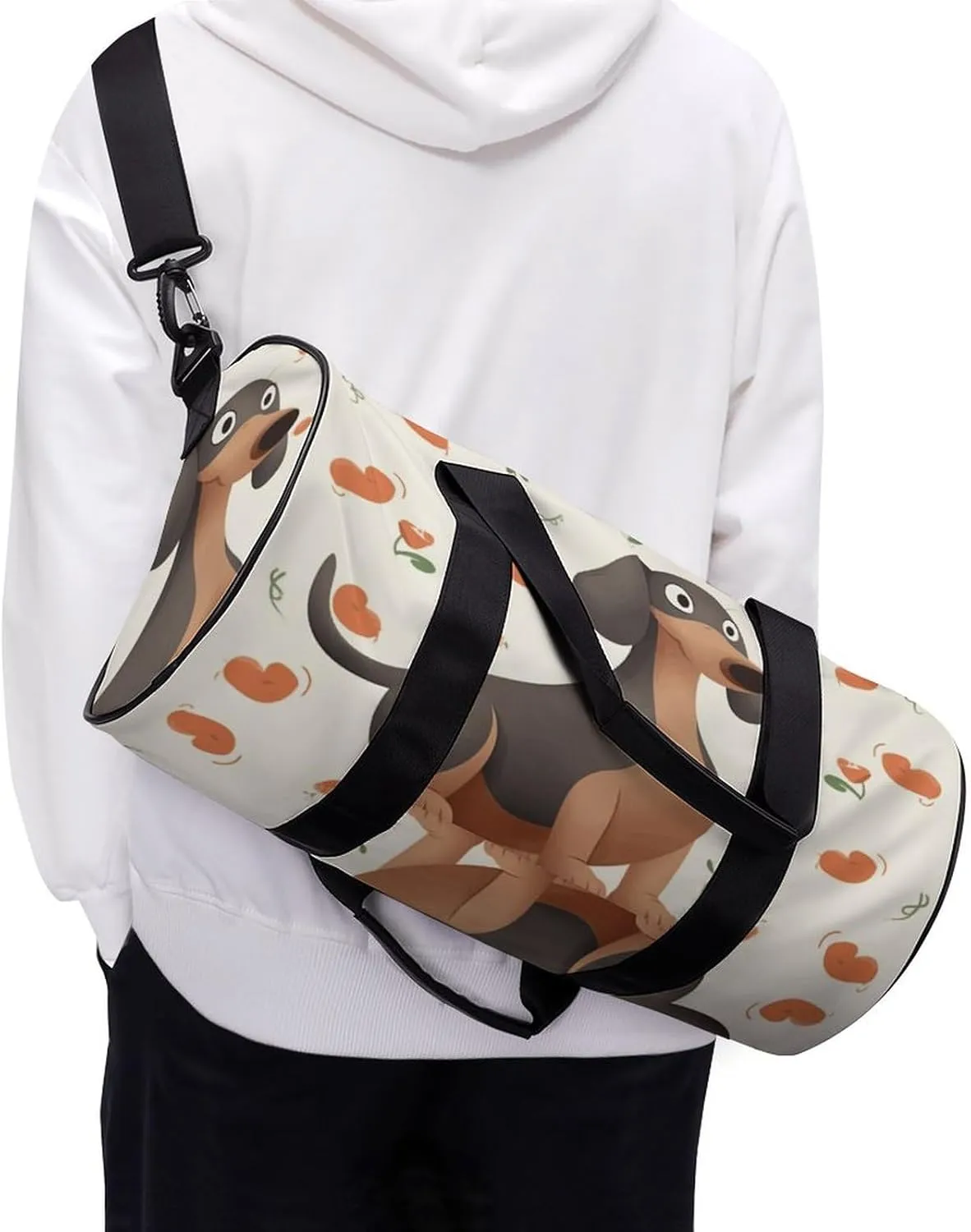 I Love My Dog Dachshunds Gym Bag Small Travel Duffle Bag with Compartment Carry On Weekender Bag for Women Men