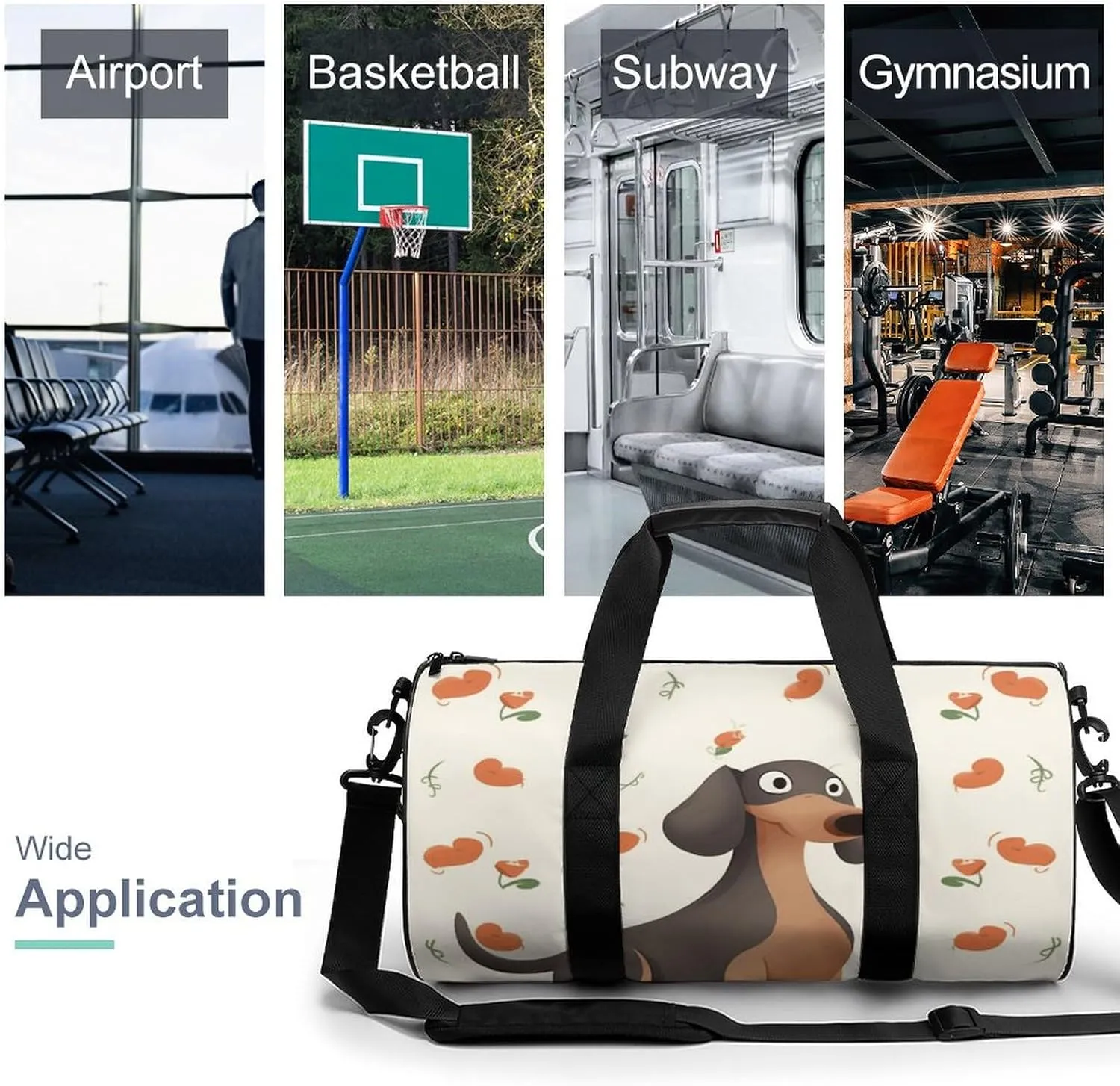 I Love My Dog Dachshunds Gym Bag Small Travel Duffle Bag with Compartment Carry On Weekender Bag for Women Men
