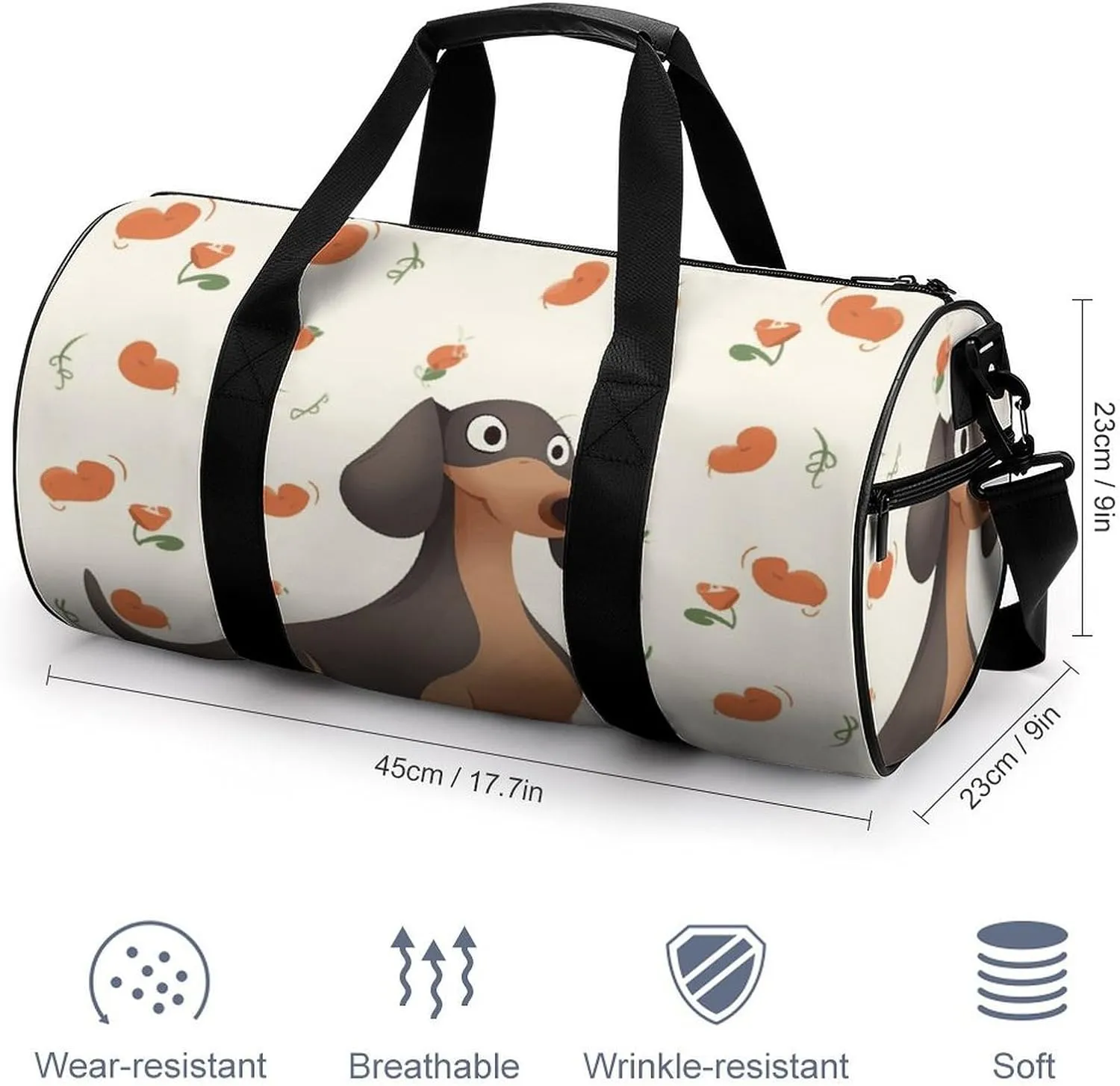 I Love My Dog Dachshunds Gym Bag Small Travel Duffle Bag with Compartment Carry On Weekender Bag for Women Men