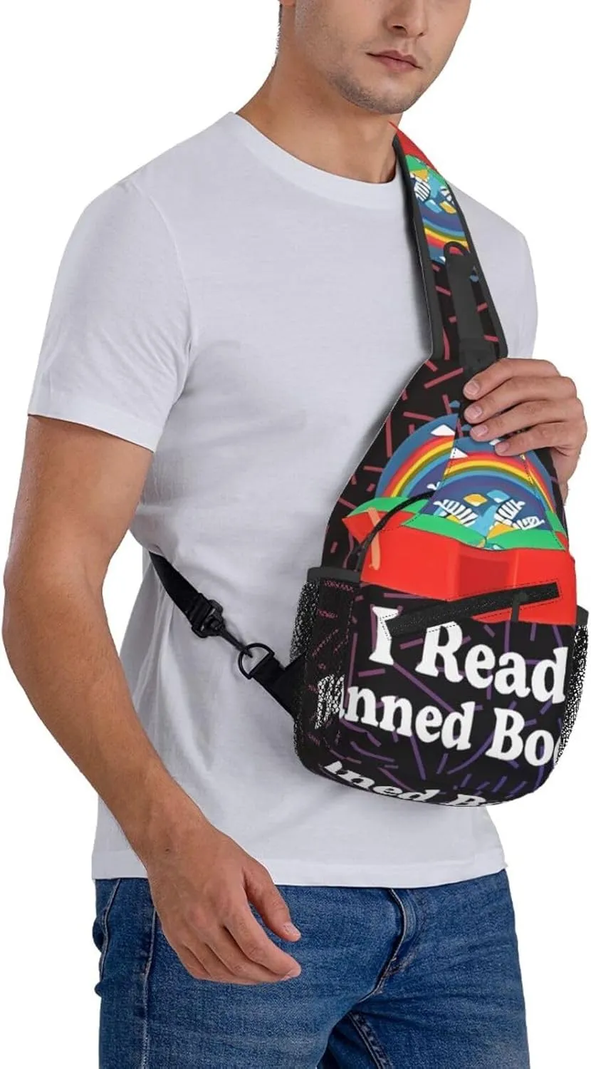 I Read Banned Books Crossbody Backpack For Men Women Sling Shoulder Dachshunds Dog Chest Bag Lightweight One Strap Multipurpose Travel Hiking Daypack