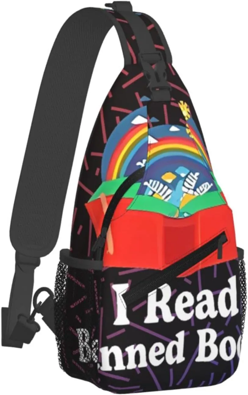 I Read Banned Books Crossbody Backpack For Men Women Sling Shoulder Dachshunds Dog Chest Bag Lightweight One Strap Multipurpose Travel Hiking Daypack