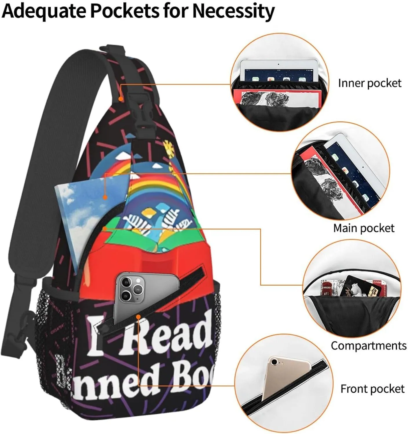 I Read Banned Books Crossbody Backpack For Men Women Sling Shoulder Dachshunds Dog Chest Bag Lightweight One Strap Multipurpose Travel Hiking Daypack
