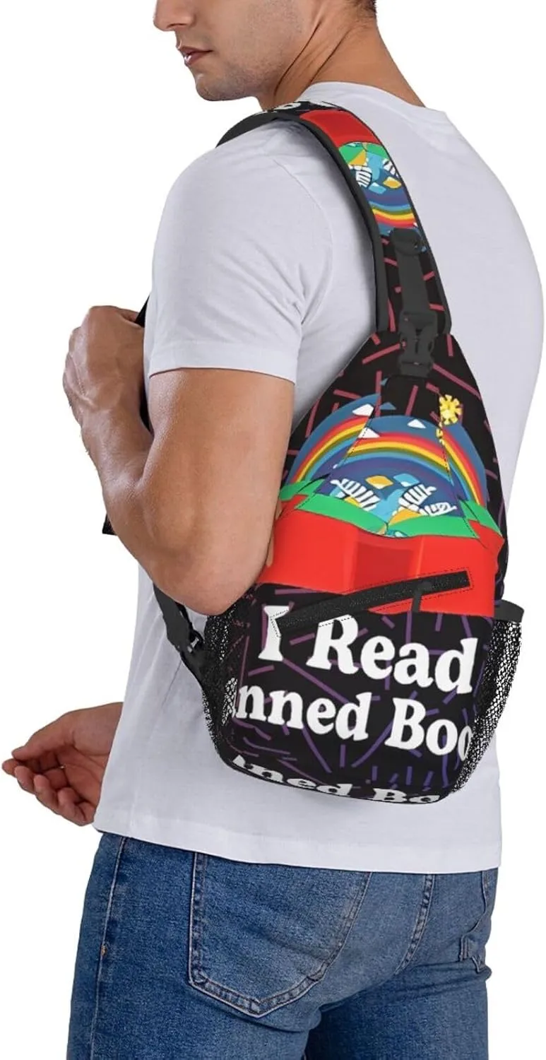 I Read Banned Books Crossbody Backpack For Men Women Sling Shoulder Dachshunds Dog Chest Bag Lightweight One Strap Multipurpose Travel Hiking Daypack