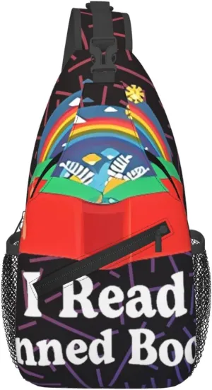 I Read Banned Books Crossbody Backpack For Men Women Sling Shoulder Dachshunds Dog Chest Bag Lightweight One Strap Multipurpose Travel Hiking Daypack