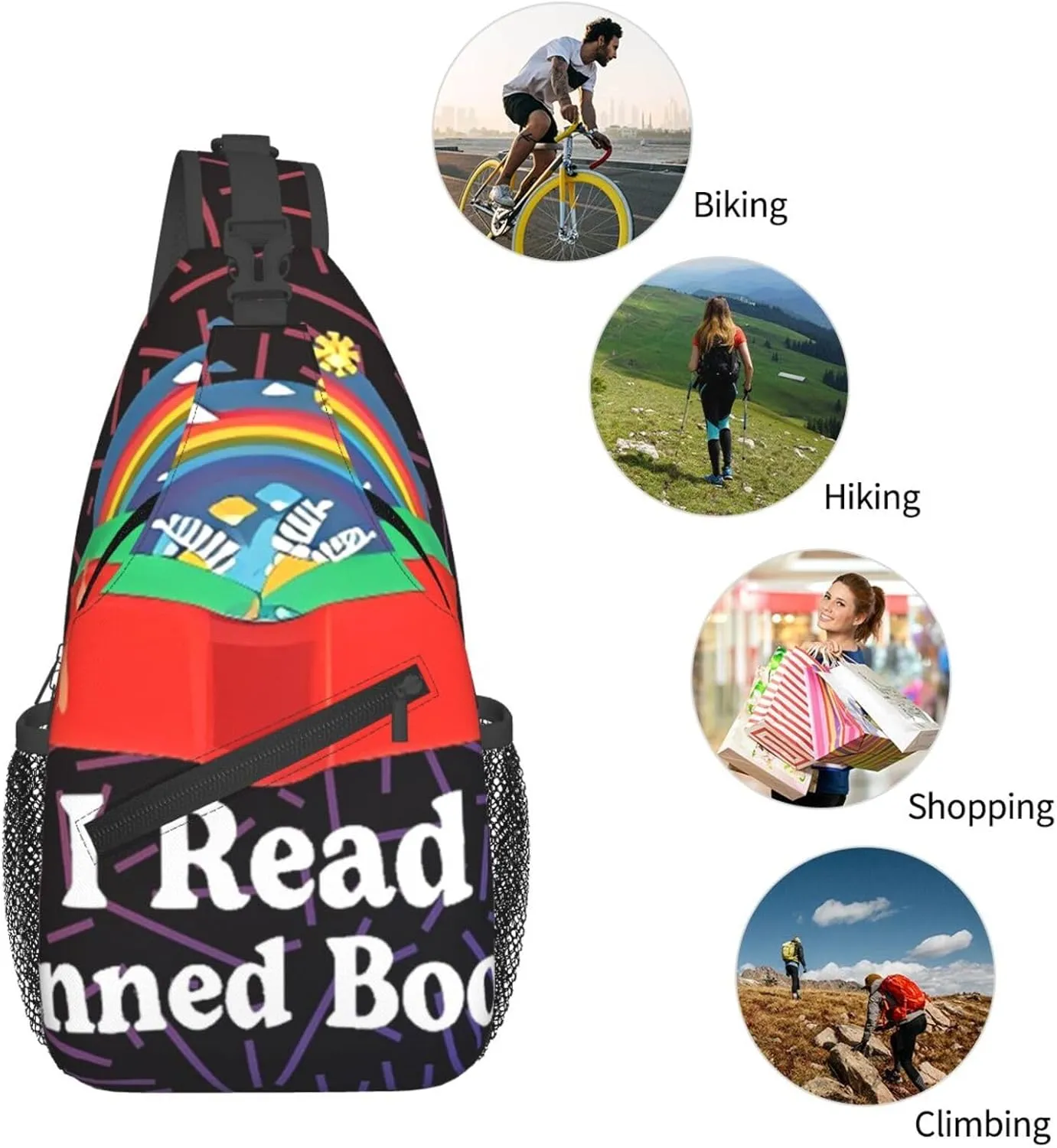 I Read Banned Books Crossbody Backpack For Men Women Sling Shoulder Dachshunds Dog Chest Bag Lightweight One Strap Multipurpose Travel Hiking Daypack
