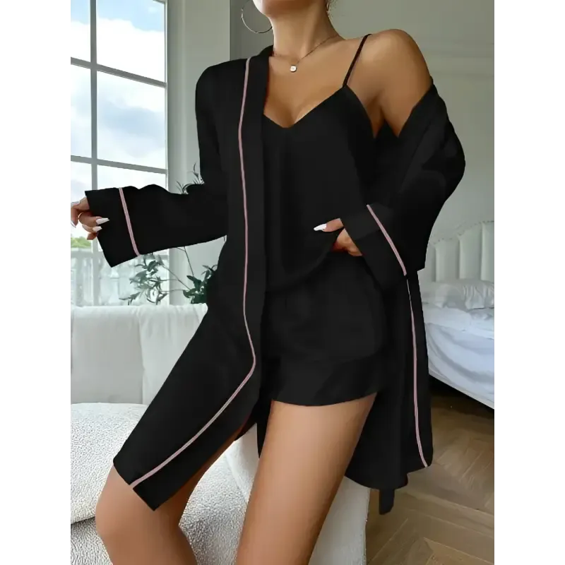 Ice Silk Sling Shorts Nightgown Three-piece Set