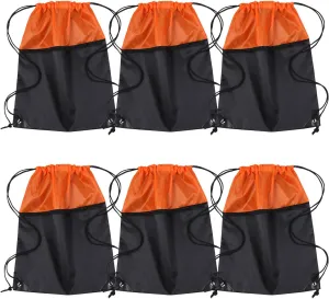 ICObuty Sports Gym Bag Sack Cheerleading Cheerleader Drawstring Backpack 6 Pack Men Women 210D Polyester (Orange/Black)