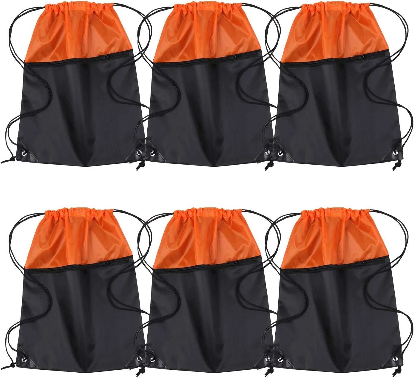 ICObuty Sports Gym Bag Sack Cheerleading Cheerleader Drawstring Backpack 6 Pack Men Women 210D Polyester (Orange/Black)