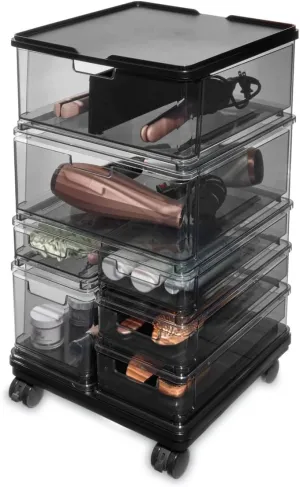 iDesign The Sarah Tanno Collection Large 7-Drawer Stacking Cosmetic Organizer Cart, Smoke/Black