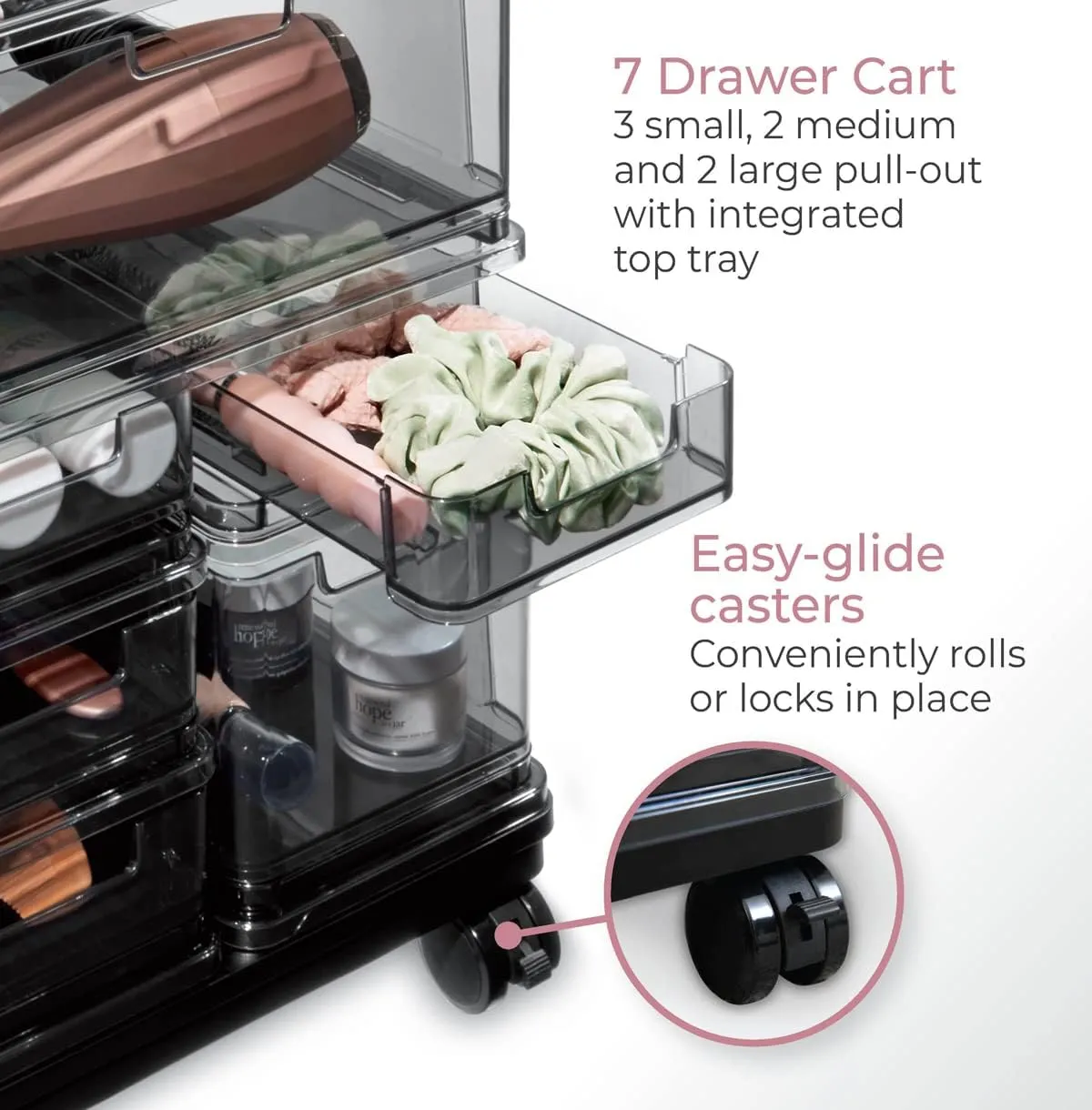 iDesign The Sarah Tanno Collection Large 7-Drawer Stacking Cosmetic Organizer Cart, Smoke/Black