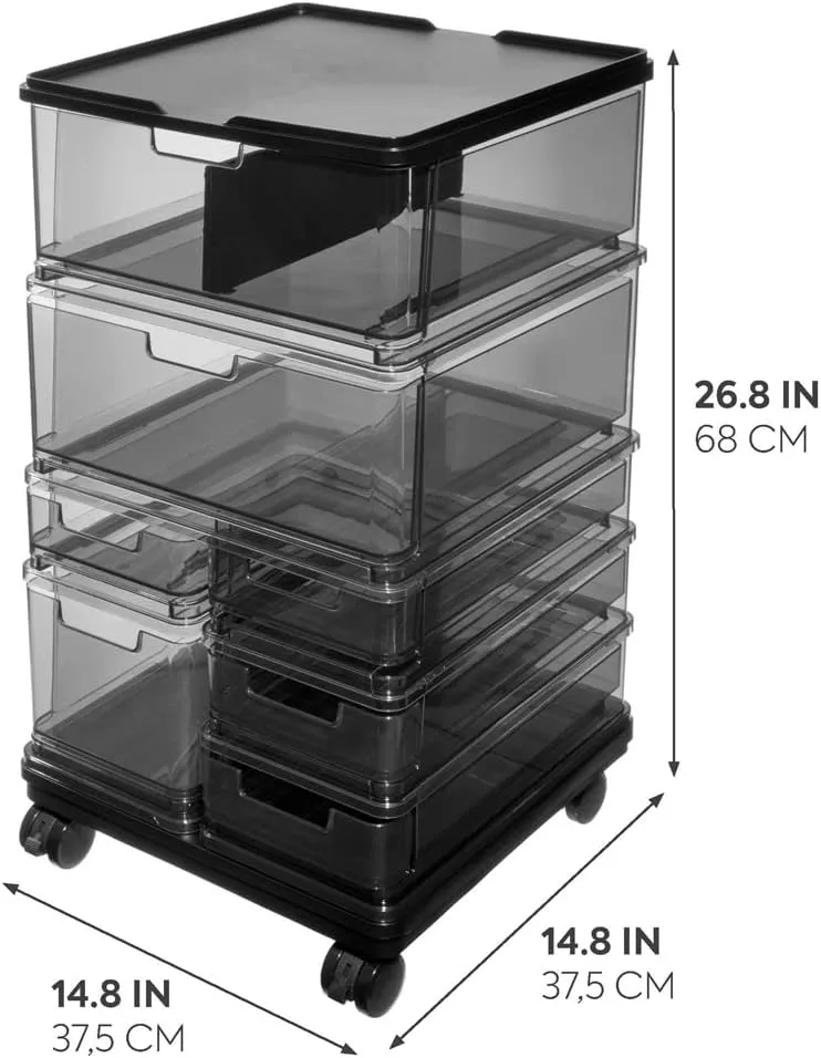 iDesign The Sarah Tanno Collection Large 7-Drawer Stacking Cosmetic Organizer Cart, Smoke/Black