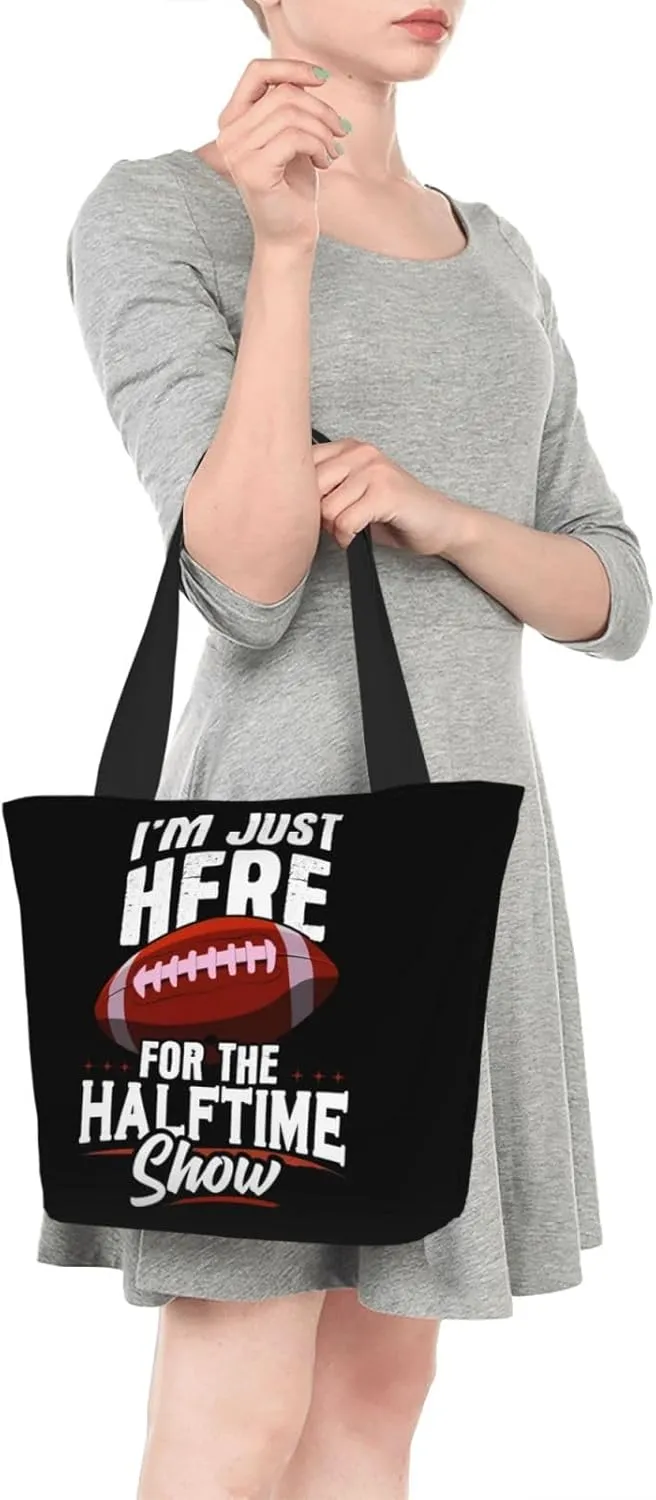 Im Just Here For The Halftime Show Football Tote Bag Lightweight Shopping Handbag Large Capacity Shoulder Bag