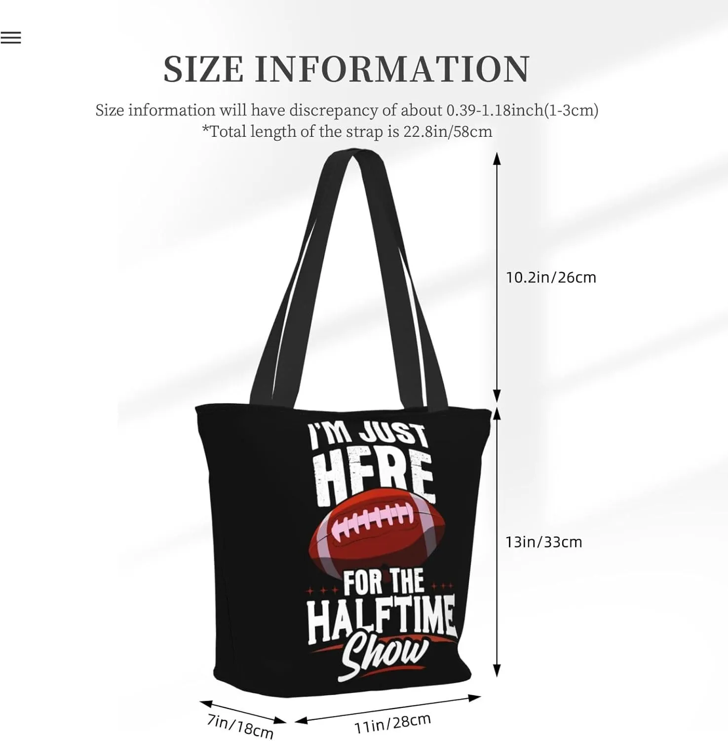 Im Just Here For The Halftime Show Football Tote Bag Lightweight Shopping Handbag Large Capacity Shoulder Bag
