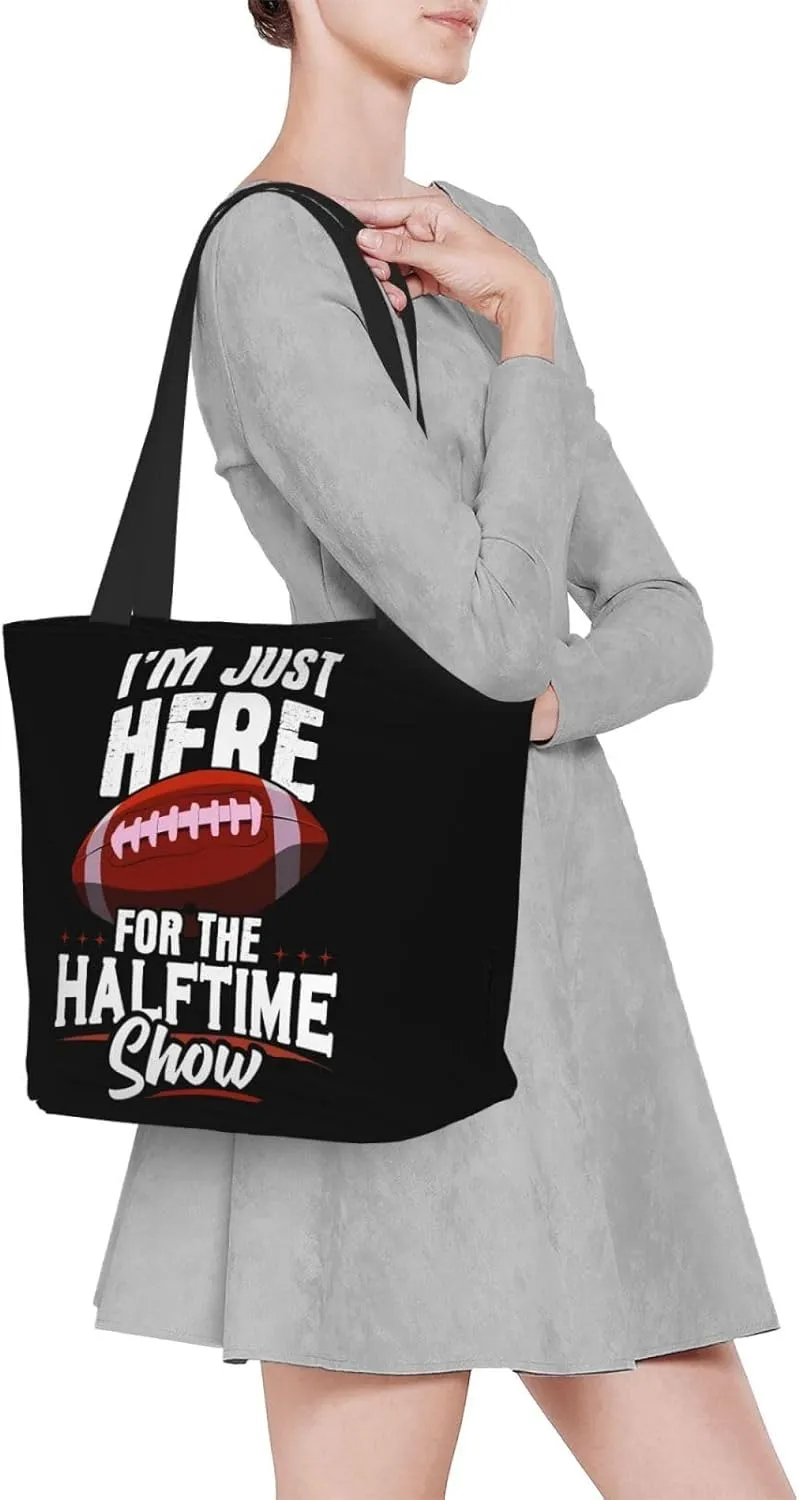 Im Just Here For The Halftime Show Football Tote Bag Lightweight Shopping Handbag Large Capacity Shoulder Bag