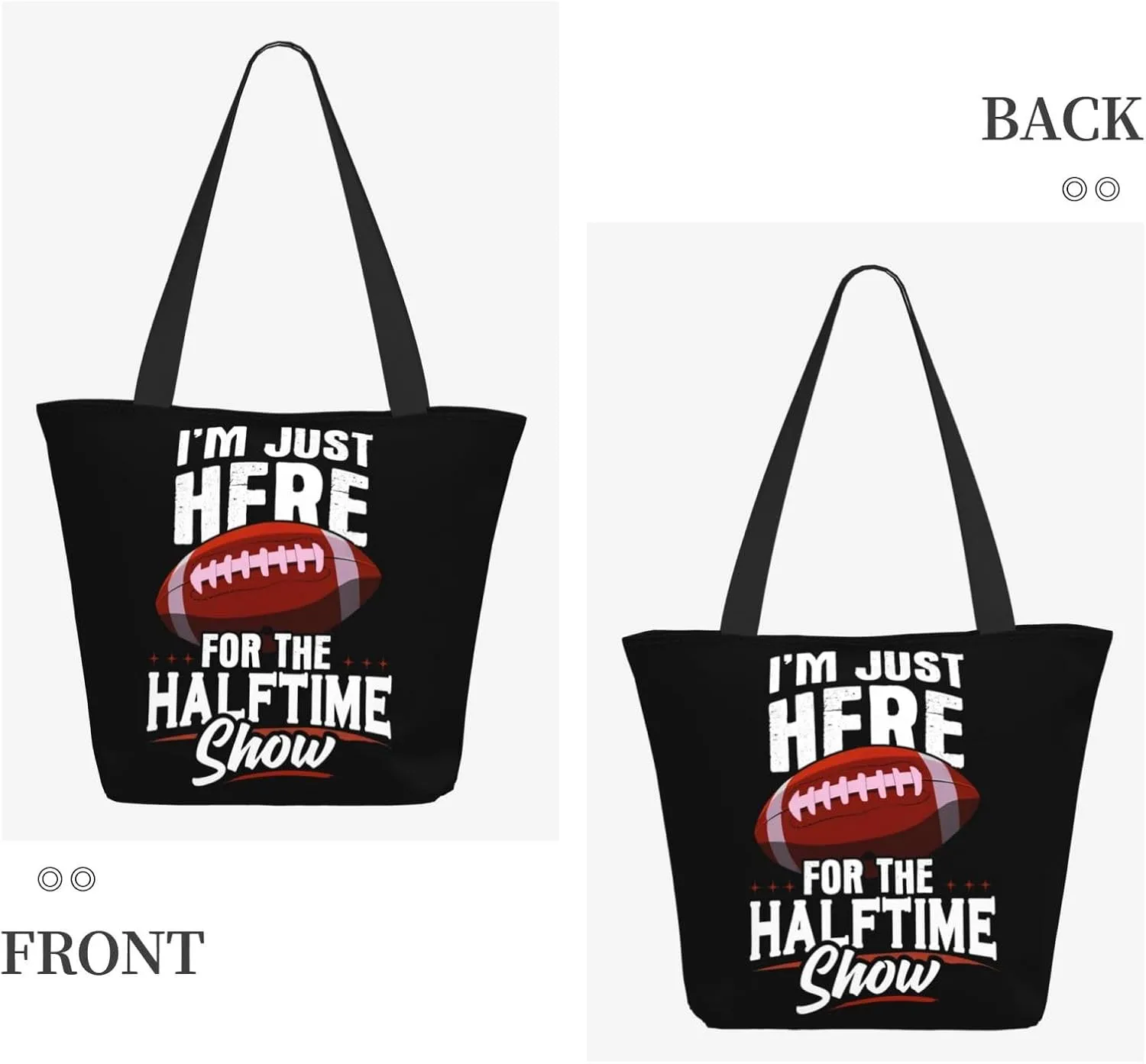 Im Just Here For The Halftime Show Football Tote Bag Lightweight Shopping Handbag Large Capacity Shoulder Bag