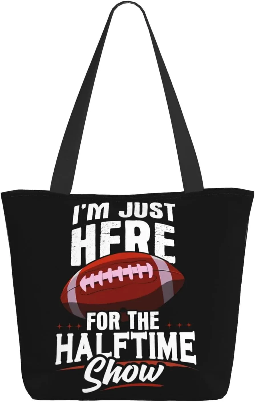 Im Just Here For The Halftime Show Football Tote Bag Lightweight Shopping Handbag Large Capacity Shoulder Bag