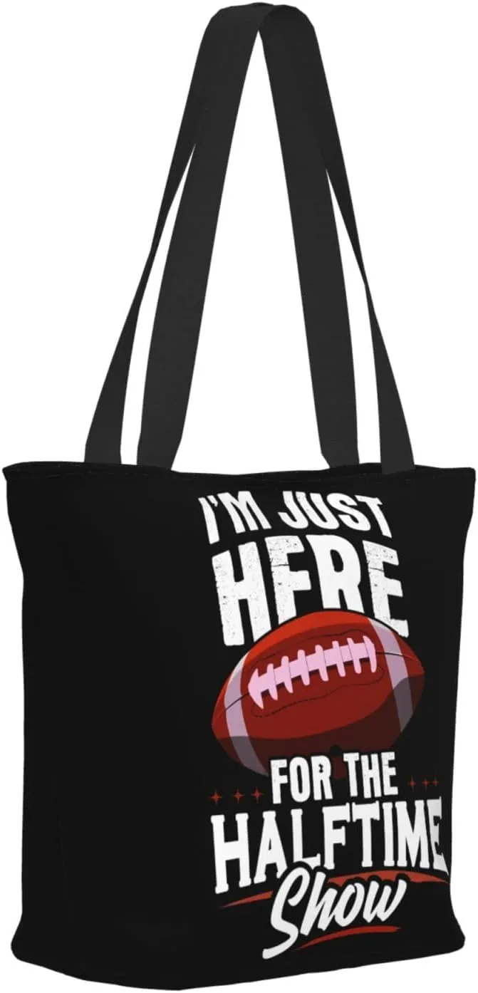 Im Just Here For The Halftime Show Football Tote Bag Lightweight Shopping Handbag Large Capacity Shoulder Bag